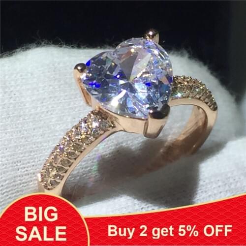 Fashion Heart shape Rose Gold Filled 925 Silver ring Sona 3ct 5A zircon Stone Engagement Wedding Band Rings for women men Gift