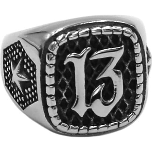 Lucky 13 Ring 316L Stainless Steel Jewelry Fashion Star Motor Biker Mens Boys Ring Wholesale SWR0926A
