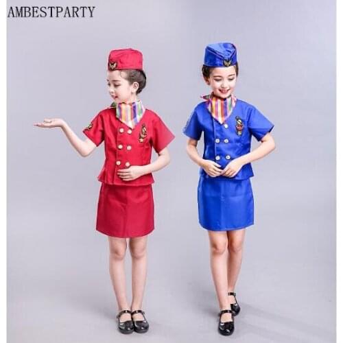 Hot Kids soldier Camouflage Clothes Pilot Uniforms Boys Girls Airline Costumes Stewardess Flight Cosplay Performance AMBESTPARTY