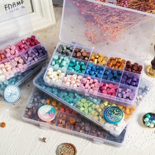 Multicolor Paint Wax Octagonal Paint Sealing Wax Particle Lattice Plastic Box DIY Invitation Sealing 200/375/600pcs