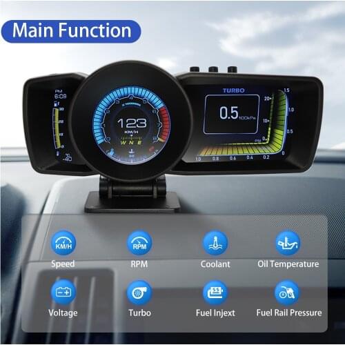 Large Screen Car Dashboard Computer Head Up Display Turbo Boost Alarm OBD2+GPS Smart Speedometer Auto Scanner Multi-Function
