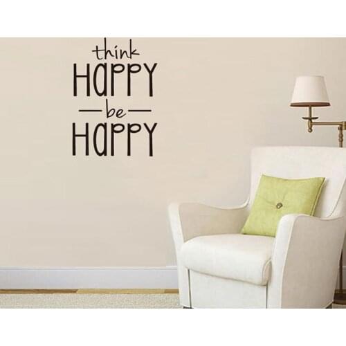 Think Happy Be Happy Wall Sticker Creative English Words Wall Decals Home Decor Living Room Bedroom Decoration Art Mural