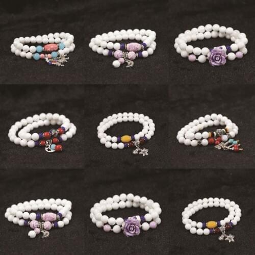 New fashion bracelets 8mm white shell round 36 beads colorful pendant beads douple layers for women bangle elegant jewelry B973