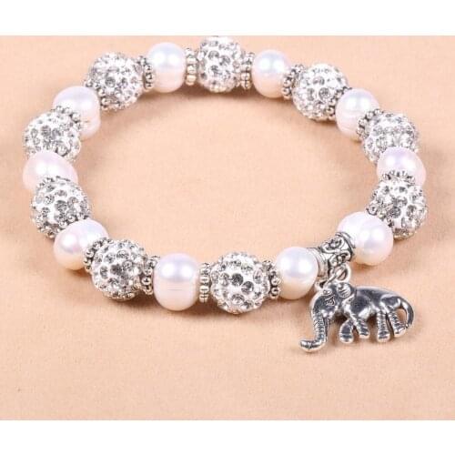 New 8mm Freshwater Pearl Zinc Alloy Elephant Pendant Bracelet Simple DIY Jewelry Gift Chain Length 19cm
