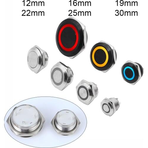 New Electric Waterproof Power 12v Led Light Momentary Short Mini Push Button Switch 12/16/19/22/25/30 mm Pressure Switches 220v