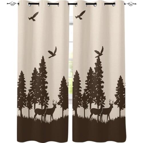 Woods Silhouette Window Curtains LivingRoom Kitchen Curtains Left and Right Biparting Open