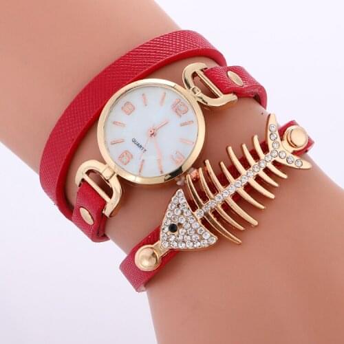 Wholesale Women Fashion Quartz Weave Around Leather Fishbone Bracelet Lady Woman Wrist Watch