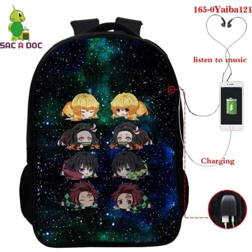 Anime Kimetsu No Yaiba Children Schoolbag Orthopedic Backpack Student Travel Mochila Kimetsu No Yaiba Laptop Usb Charge Backpack