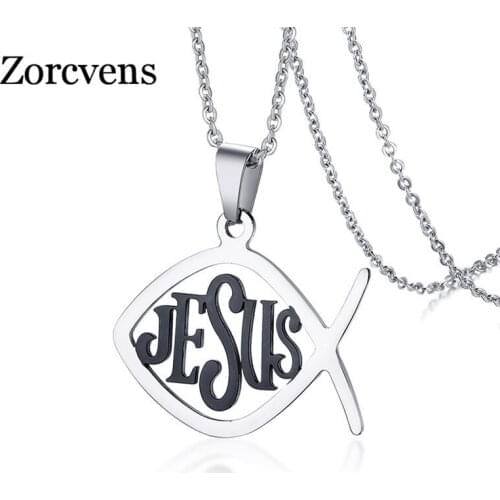 Modyle Christian Fish Necklace Religious Prayer Jewelry Stainless Steel Jesus Christ Ichthus Pendant Necklace for Man