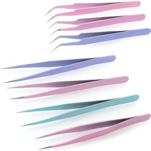 Candy-colored eyelash tweezers for eyelash extension forceps stainless steel high-precision eyelash extension tweezers set