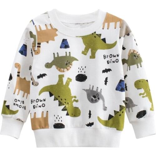 Autumn New Children Boys Fashion Dinosaur Print Long Sleeve Cotton Pullover Tops Sweatshirts Hoodies Dropshipping
