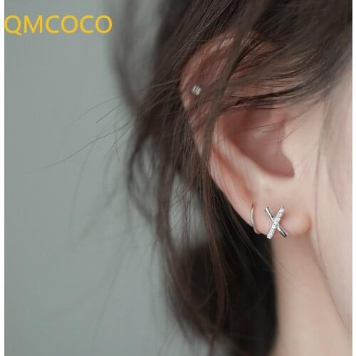 QMCOCO 925 Silve X-Shape Ear Bones Clip Simple Cross Earrings INS Style Design Bride Elegant Jewelry Accessories For Women Gifts