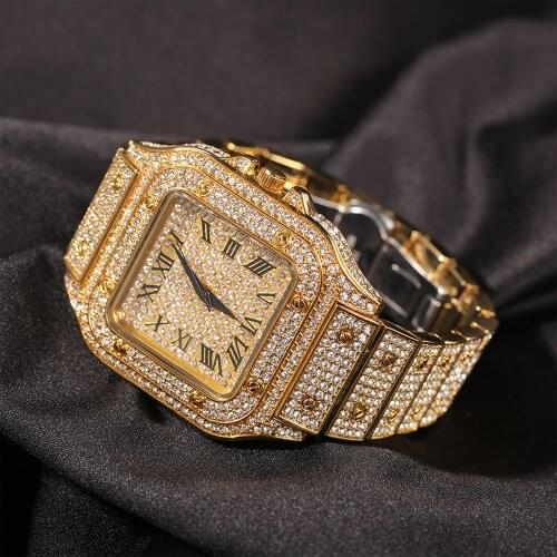 Watches for Men Luxury Hiphop Full Iced Out Watches Sliver Gold Rhinestone Quartz Wristwatch Relogio Masculino Groomsmen Gifts