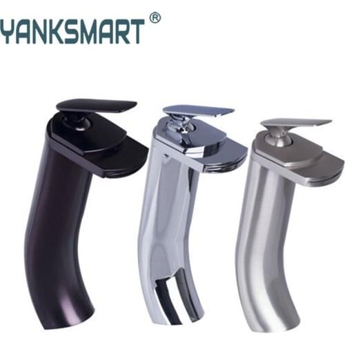 YANKSMART Luxury Waterfall Spout Bathroom Basin Sink Faucet Single Handle Deck Mounted Kitchen Faucer Washbasin Mixer Water Tap
