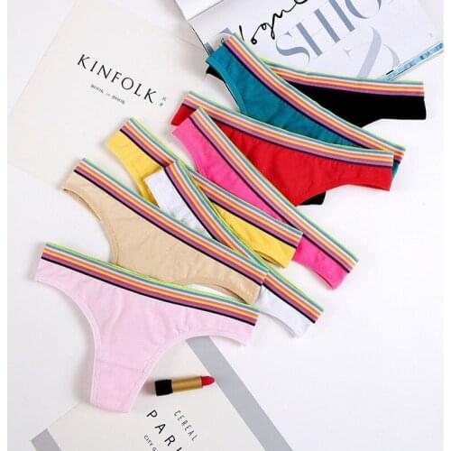 Sexy Seven Color Rainbow with Pure Cotton Breathable Low Waist Womens Underwear Thong