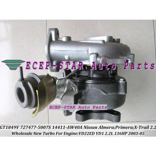 Free Ship Turbo GT1849V 727477 727477-0005 14411-AW40A Turbocharger For NISSAN Almera Primera X-Trail T30 YD22 YD22ED YD1 2.2L