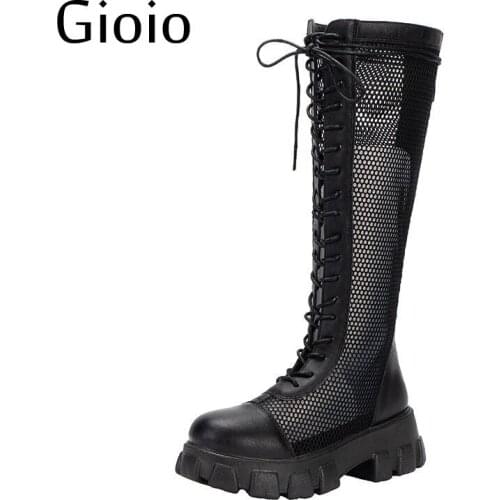 Gioio 2021 New Ladies Knee High Boots Square Head BootsToe High heel Platform Boots Knight Boots Heel High heel Botas Mujer