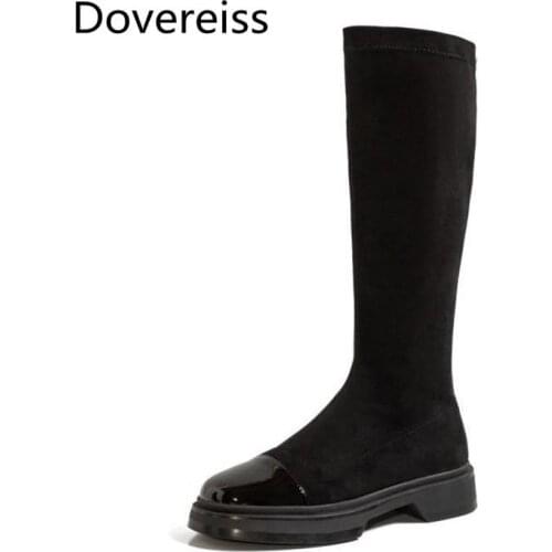 Dovereiss Fashion Womens Shoes Winter new Sexy Elegant Round toe Slip on flats Knee high boots Concise Mature 35-40
