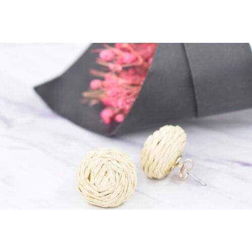 Bamboo Rattan Grass Woven Ball Ear Stud Earrings For Women Bohemia Simple Dangle Drop Party Jewelry