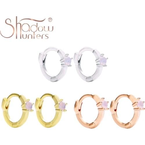 SHADOWHUNTERS Real 925 Sterling Silver Simple Opal Huggies Hoop Earrings Dainty Earring Women Trendy Jewelry Making High Quality