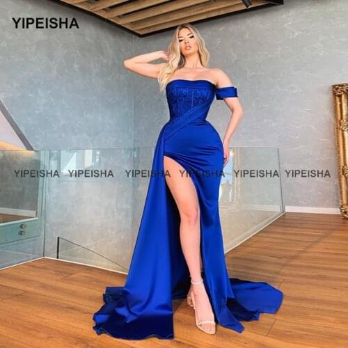 Yipeisha Royal Blue Evening Dresses Sexy Side Split Prom Dress Long Custom Made Strapless Mermaid Party Gown abendkleider