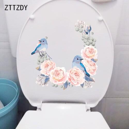 ZTTZDY 23.2×24.5CM Rose Bird Ring Modern Decor Home Wall Stickers Fashion Bathroom Toilet Decals T2-1326