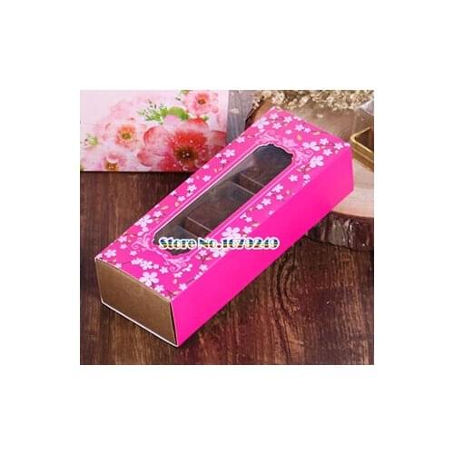 18.9*6.8*4.3cm Romantic red flower Cake Box with open clear window, Gift Chocolate Muffin Biscuits Box for Cookie