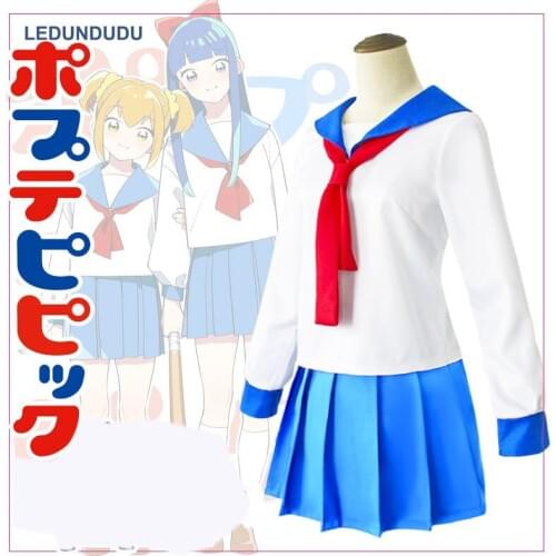 2018 Anime Pop Team Epic Poputepipikku Cosplay Costumes Popuko Pipimi Woman School Uniform Sailor Suits +socks for Halloween