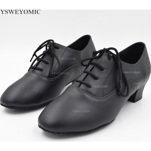 2021 Men Dance Shoes Style Black Leather Indoor 1.5inch Heel Ballroom Salsa Latin Dance Shoes For Man