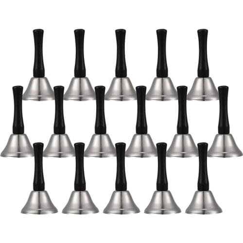 24 Pieces Hand Bells Silver Steel Service Handbells Black Wooden Handle Diatonic Metal Bells Musical Percussion (Nickel White)