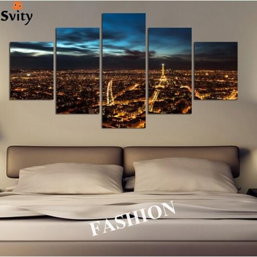 High Quality 5 Panels Home Decor Wall Art Painting Prints all view of Paris Effiel trow Artwork Custom Sale-Modern City Painting