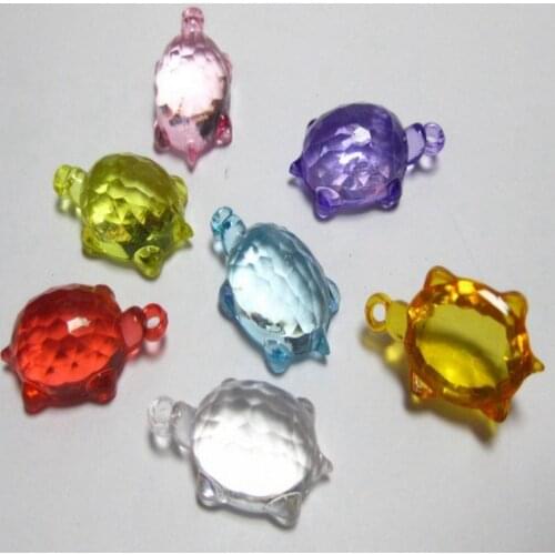 50 Mixed Colour Transparent Acrylic Turtle Charm Pendants 24mm(0.95")