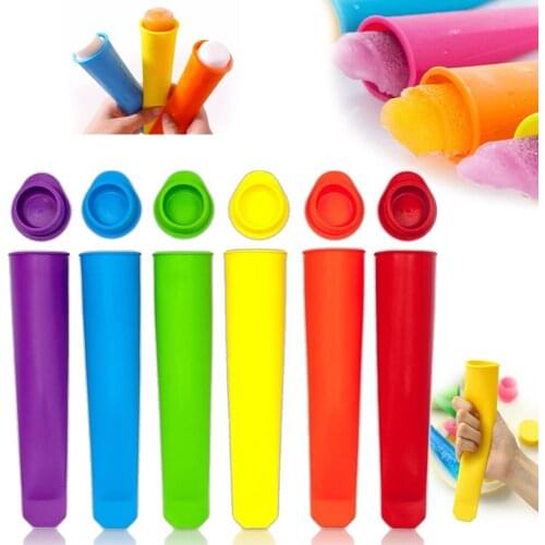 6pcs/set Summer Popsicle Maker Lolly Mould Kitchen DIY Random Color Food-Grade Silicone Frozen Ice Cream Pop Mold Kitchen Tool