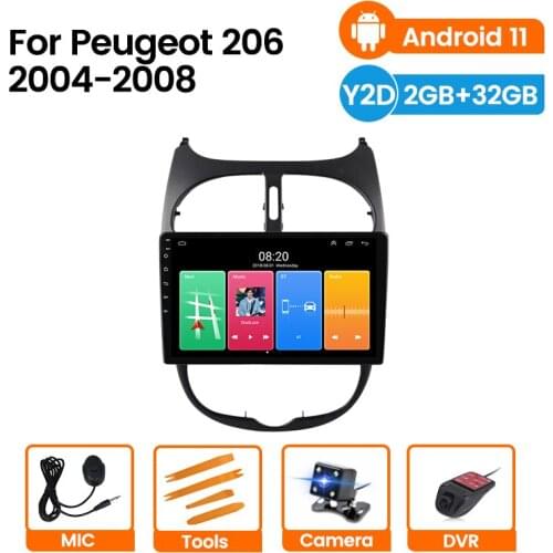2G+32G Android 11 For PEUGEOT 206 2001-2008 Car Radio Multimedia Video Player Navigation GPS NO 2 din 2din dvd mirror connection