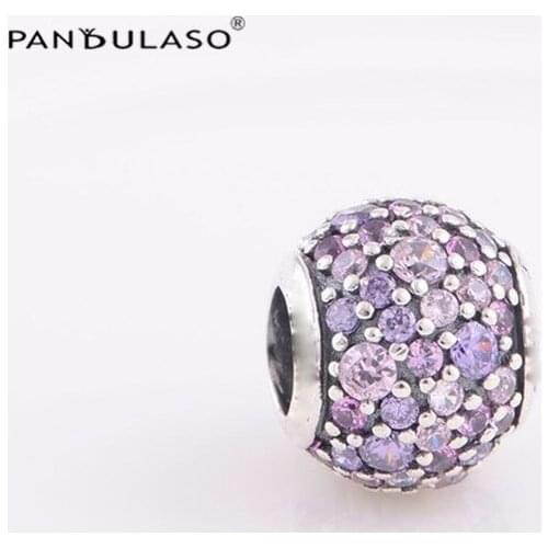 DIY Beads Pave Pink & Purple CZ Charm Fits Original Silver Bracelets For Woman Sterling Silver Jewelry Beads For Jewelry Making