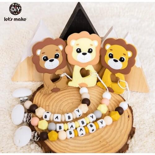 Lets Make 1pc Baby Pacifier Chain Food Grade Silicone Beads Lion Infant Teething Toys Bpa Free Silicone Animal Baby Teether