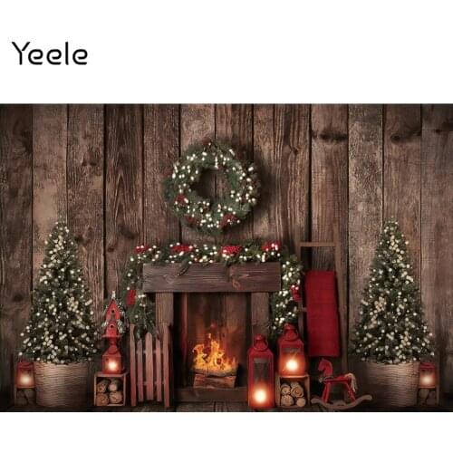 Yeele Merry Christmas Backdrop Wooden House Fireplace Gift Candle Photographic Photos For Photography Baby Studio Shoot Props