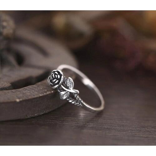 Retro Silver Color Rose Flower Ring Anniversary Ring for Men Women Cocktail Party Tail Ring Index Finger Ring Fine Jewelry