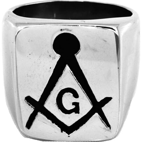 FANSSTEEL Stainless Steel Jewelry Master Mason Compass and Square Masonic Ring FSR09W48G