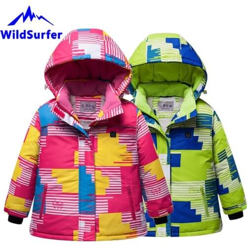 USB Heating Children Skiing Jackets Winter Boys Girls Windproof Warm Snow Ski Jackets Child Snowboard Suits W305