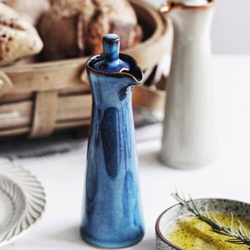 LUOKING Japanese Retro Style Ceramic Oil Dispenser Gravy Boats Kitchen Soy Sauce Bottles Vinegar Pot Salt Condiment Bottle