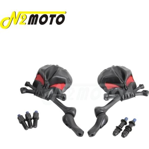 Motorcycle Black Skull Head W/ Red Eyes Skeleton Side Rearview Mirror for Harley Touring Honda Suzuki Kawasaki Yamaha Cruiser