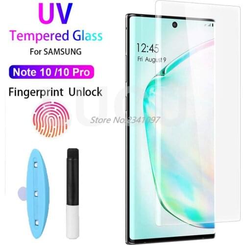 Note 10 PLUS UV Glass fingerprint unlock Tempered Glass 5D Clear Screen Protector For SAMSUNG Galaxy Note10 Note10Pro Glass film