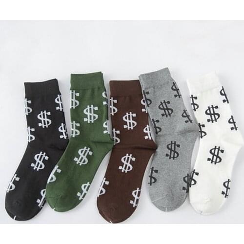 2017 New Novelty Mens Long Socks Harajuku Money Dollar USD 3D Patterned Socks Funny Cartoon Sock Pure Cotton for Women