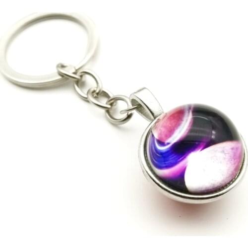 New Milky Way, Double-sided Glass Pendant Keychain Universe Planet Jewelry Glass Art Painting Handmade Men and Women Keychain