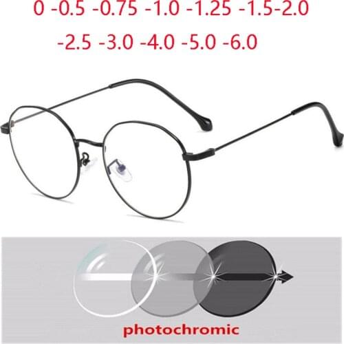 0 -0.5 -0.75 -1.0 To -6.0 Sun Discoloration Oval Nearsighted Glasses Unisex Anti-UV Metal Photochromic Minus Okulary korekcyjne
