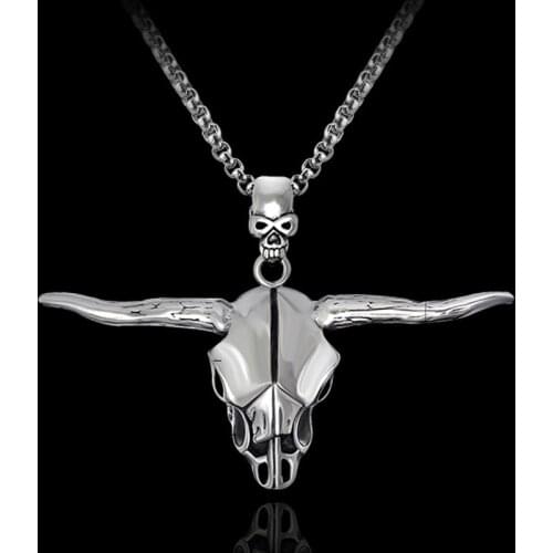 Personality Bull Head Skull Necklace for Men Women Retro Punk Style Cool Long Chain Motorcycle Party Biker Hip Hop Jewelry