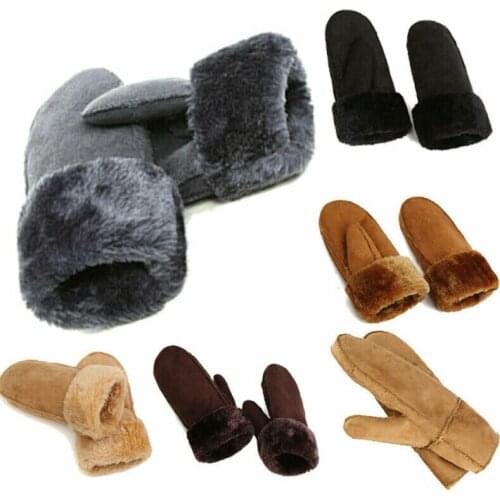 Winter Womens Ladies Winter Solid Sheepskin Gloves with Warm Velvet and Fur Mittens Gloves 2020 New Fashion