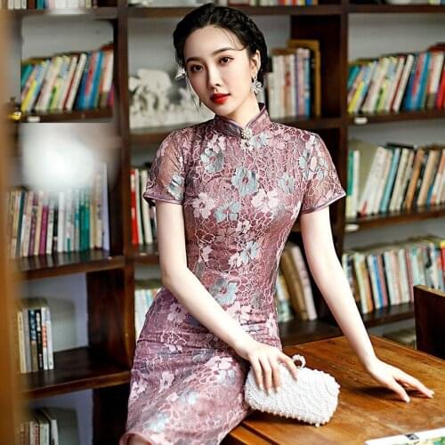 Sexy Chinese Lace Qipao Oversize 3XL 4XL Spring New Cheongsam Emboridery Floral Evening Party Dresses Gown Short Slim Vestidos