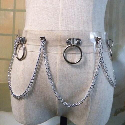 Handmade Unisex Men Women Harness Clear Wide Waist Belt Vinyl PVC Punk Gothic Chain Link Metal Strap